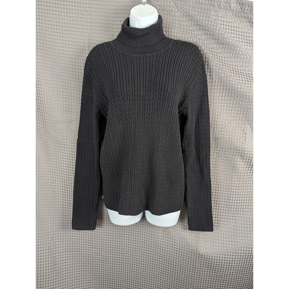 Anne Klein Sport Womens XL Black Cable Knit Turtleneck Sweater Made in Japan